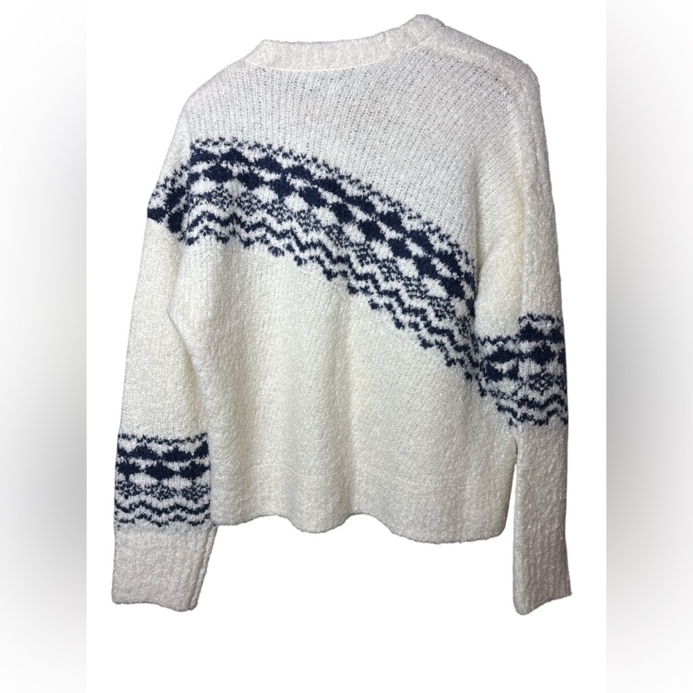 NWT Derek Lam 10 Crosby Womens Bette Fair Isle Cardigan XL White Navy Modern Lux - Picture 6 of 12